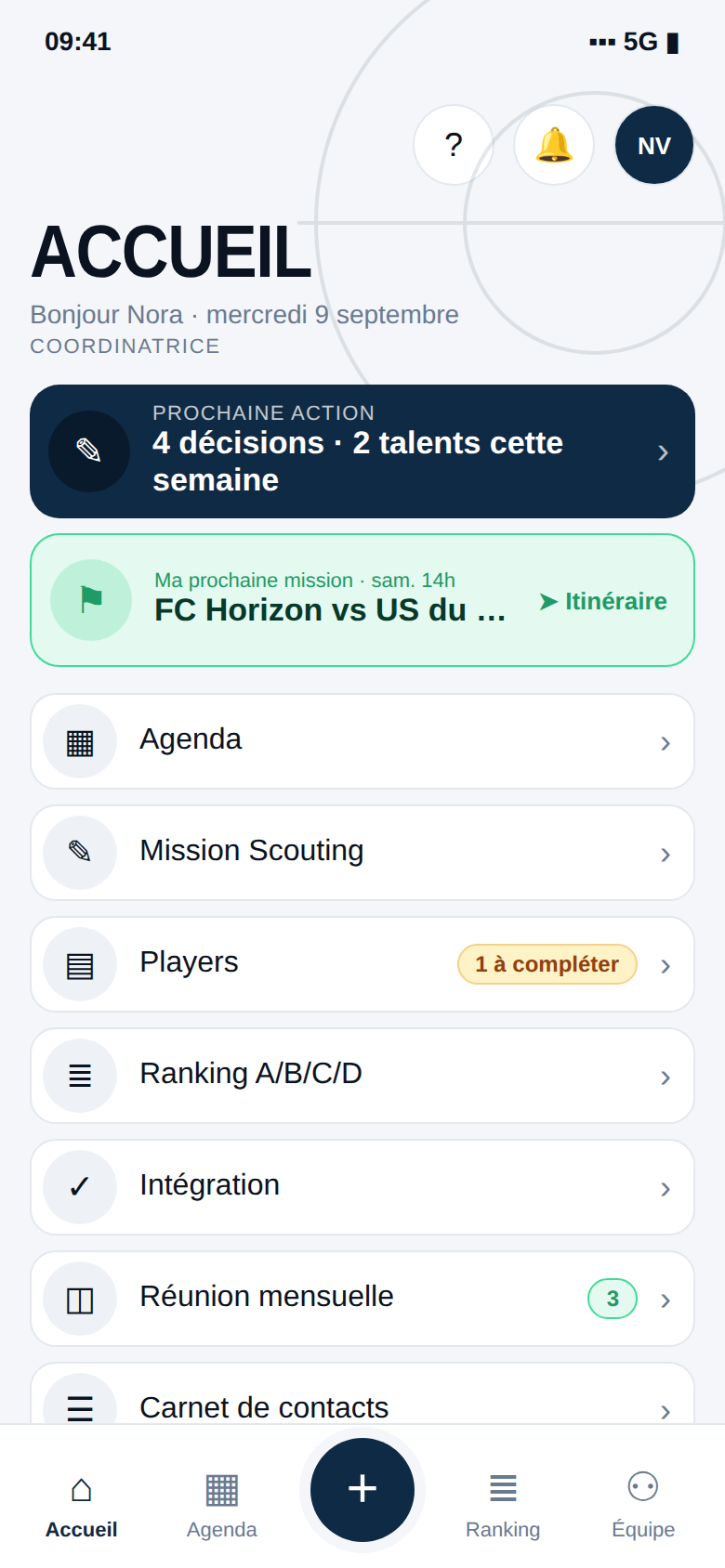 Accueil mobile de Player Scouting